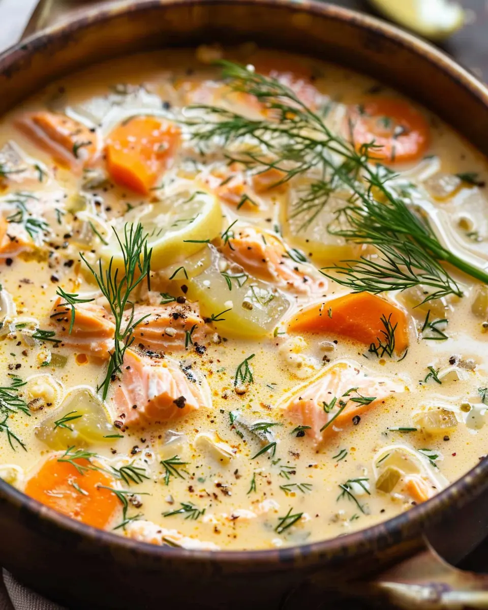 Creamy Finnish Salmon Soup: A Cozy Delight with Dill and Turkey Bacon