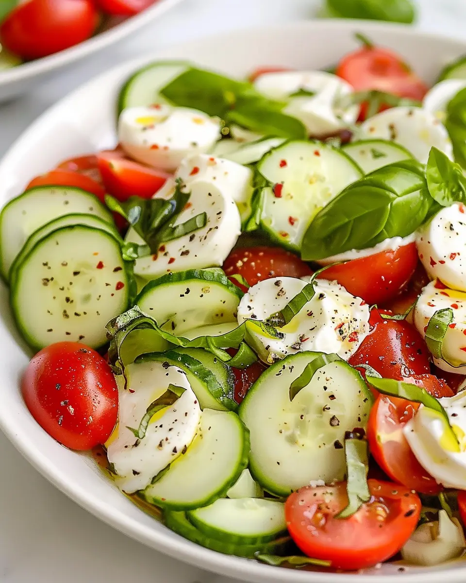 Fresh Cucumber Caprese Salad Delight with Turkey Bacon Twist