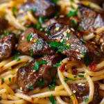 Sweet and Spicy Garlic Steak Pasta