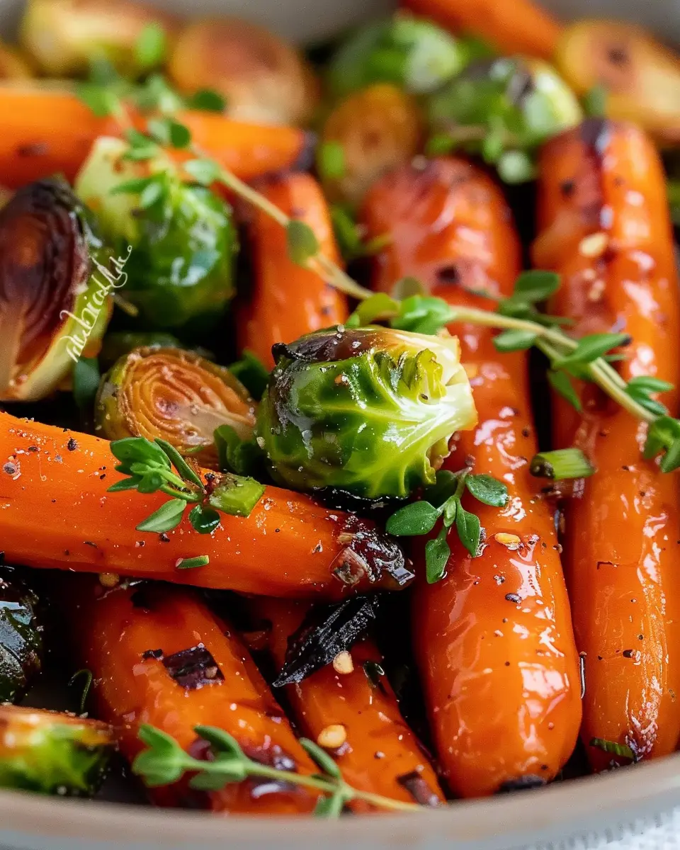 Crispy Maple Glazed Carrots and Brussel Sprouts That Shine