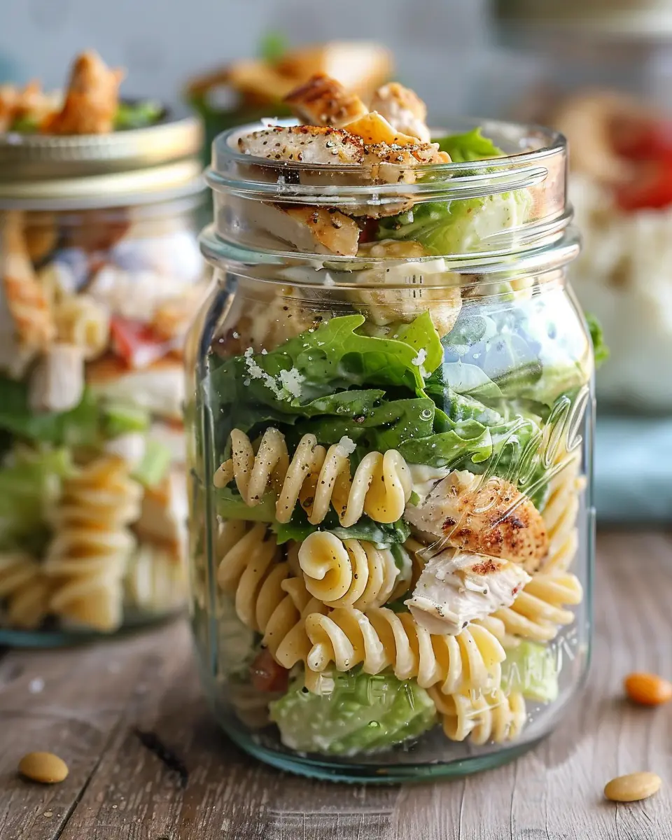 Grilled Chicken Caesar Pasta Salad Jars: Easy &amp; Delicious Meal Prep