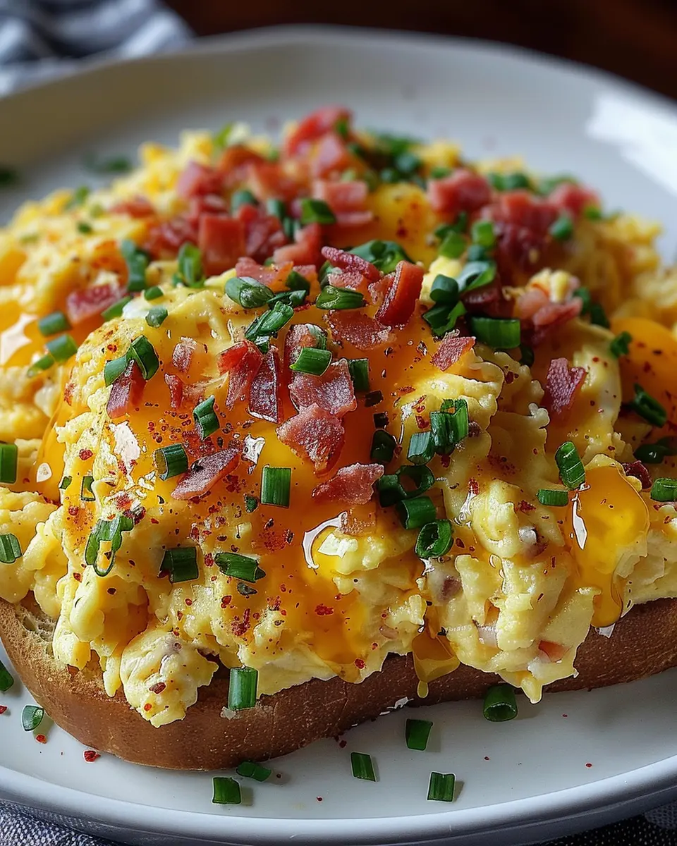 Loaded Scrambled Eggs with Turkey Bacon and Chicken Ham Delight