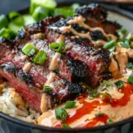 Korean BBQ Steak Rice Bowls with Spicy Cream Sauce