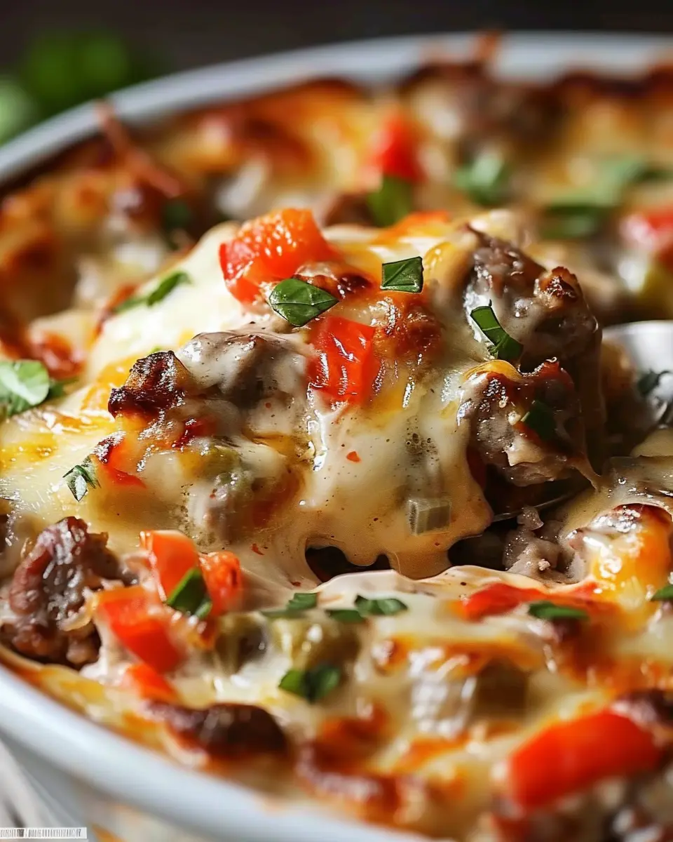 Low Carb Philly Cheesesteak Casserole with Turkey Bacon Delight
