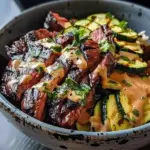 Grilled Steak Bowl with Sauce & Grilled Zucchini