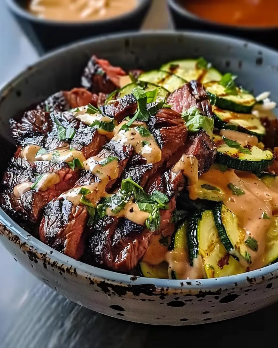 Grilled Steak Bowl: Easy Recipe with Zucchini and Savory Sauce