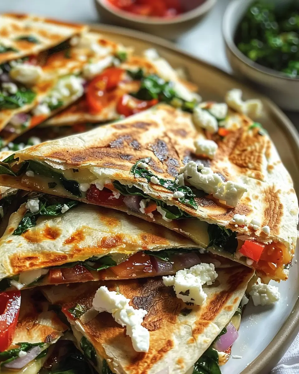 Mediterranean Quesadillas: Easy Spinach, Feta, and Mozzarella Delight