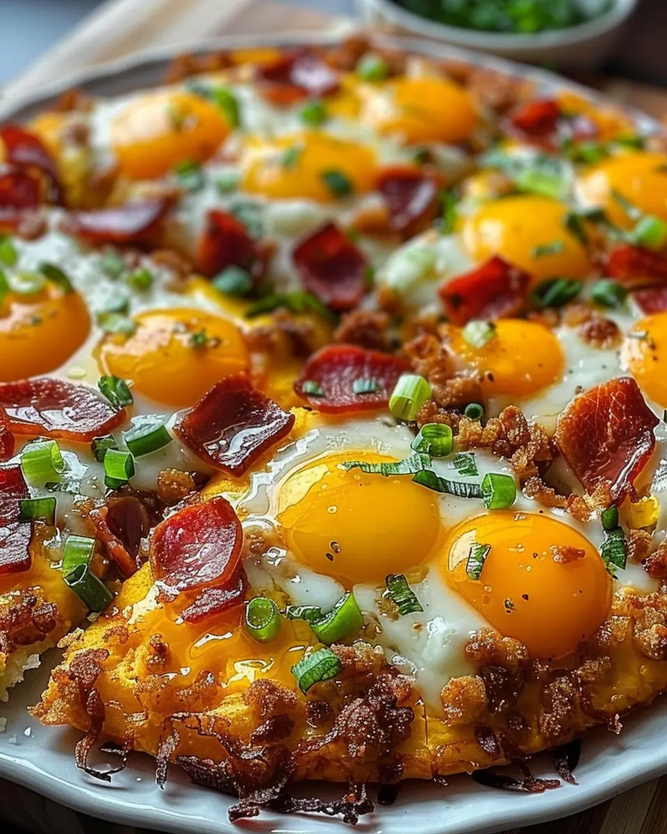 Breakfast pizza hash brown crust: Easy twist with turkey bacon and chicken ham